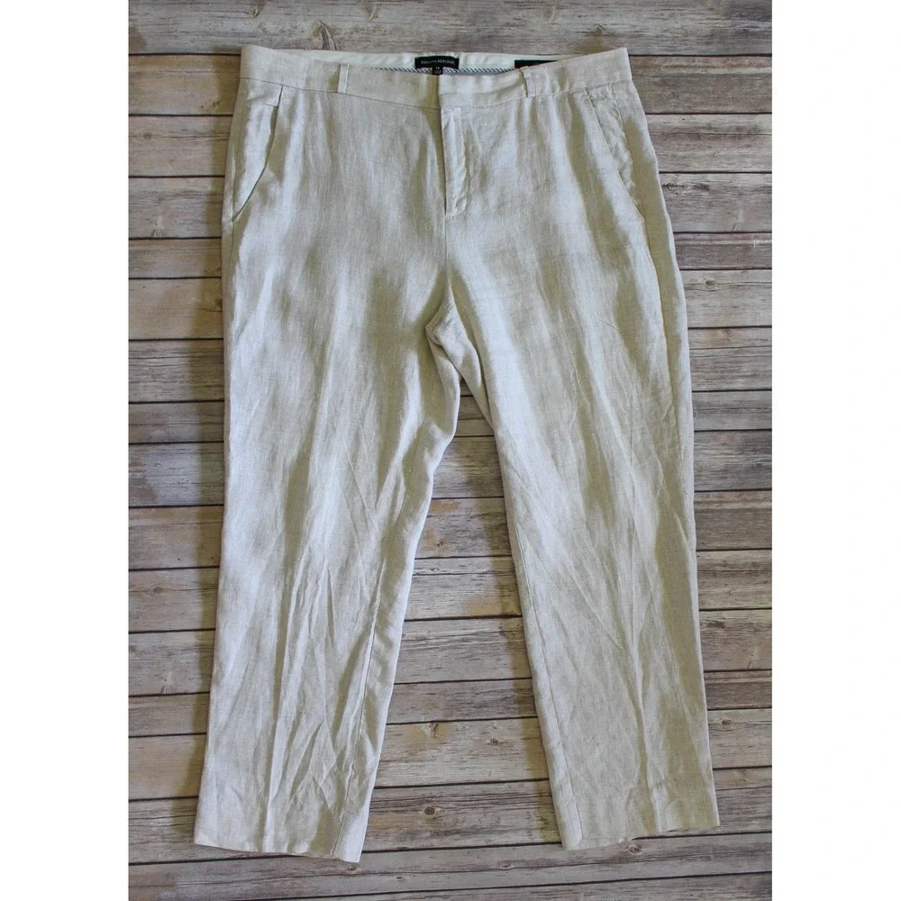 Banana Republic Pants Womens 14 Ivory 100%‎ Linen Straight Leg Trousers Avery